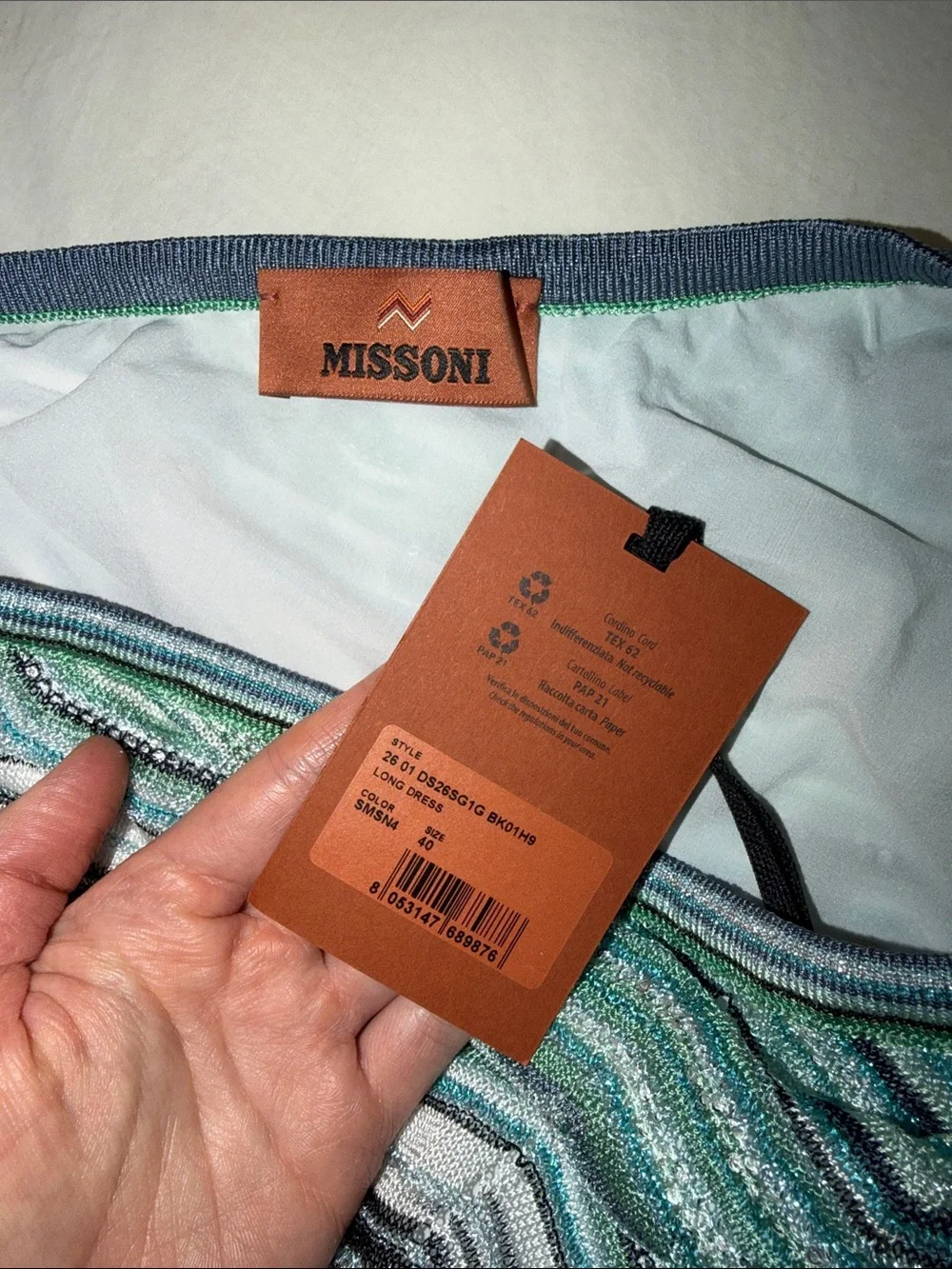 ❌❌MISSONI LONG ONE SHOULDER DRESS WITH CHEVRON PATTERN WITH SEQUINS IN TURQUOISE
